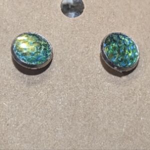 Blue green yellow mermaid scale stud earrings handmade new